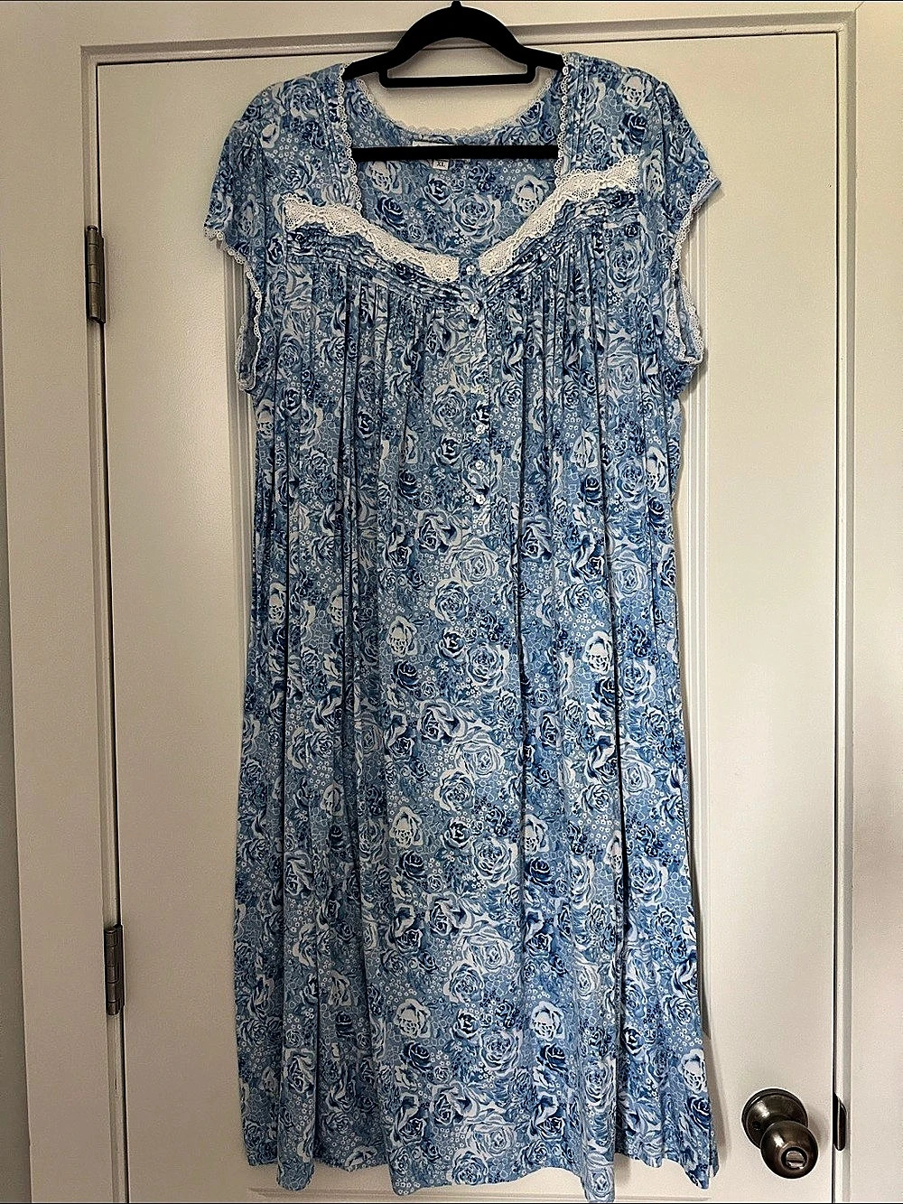 Eileen West Floral Maxi Nightgown in Blue & White Size XL